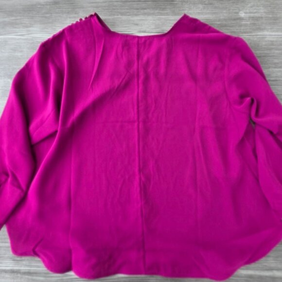 Lands End Womens Fuchsia Button Accent Blouse L Long Sleeve Top Lightweight Boho - Picture 2 of 10